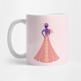 Art Deco sunset peacock dress Mug